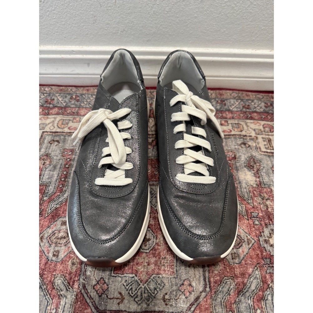 Vionic Uptown Sneaker Charcoal Grey Metallic Leather Walking Shoes Womens 12 NEW